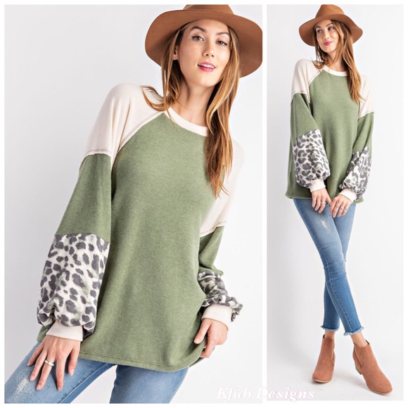 Tops - ❤️LAST Sage Softest Brushed Fabric Color Block Top